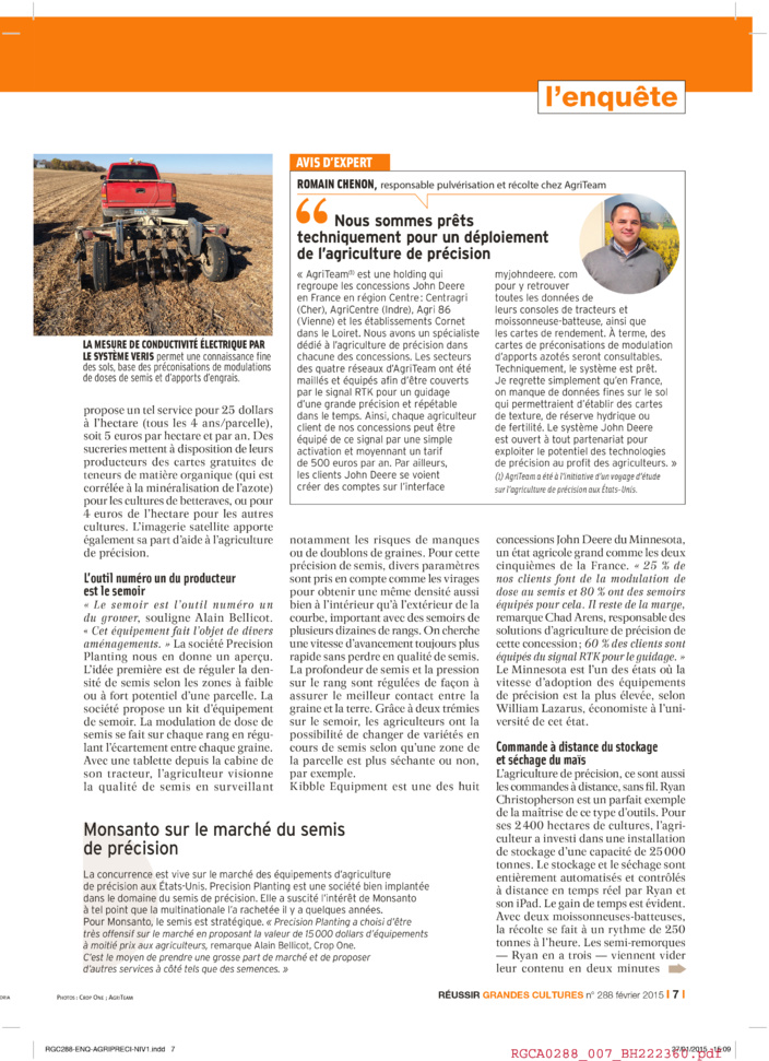 Les USA et l'agriculture de précision Les USA et l'agriculture de précision