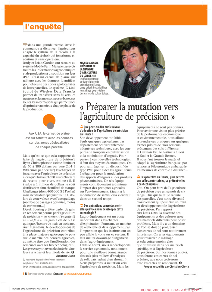 Les USA et l'agriculture de précision Les USA et l'agriculture de précision